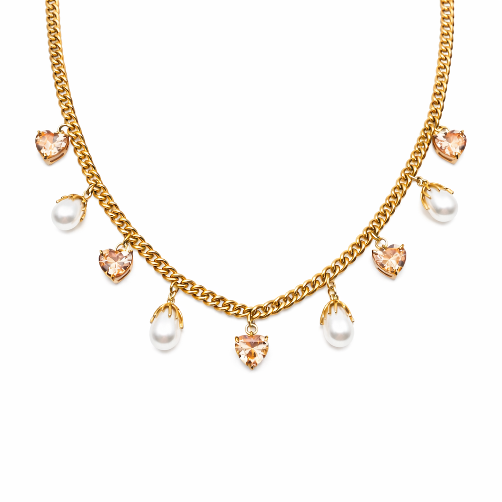 Pearl heart charm necklace