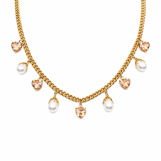 Pearl heart charm necklace