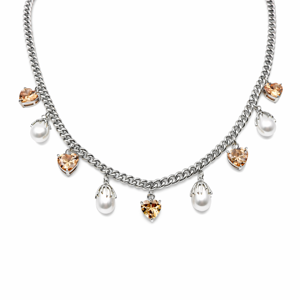 Pearl heart charm necklace